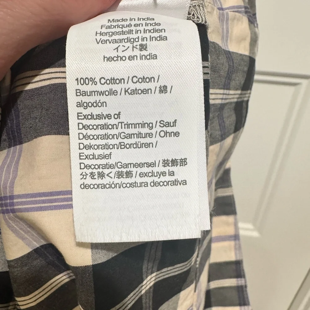 J.Crew Plaid Puff Sleeve Peasant Top Smocked Neck Cotton Blouse